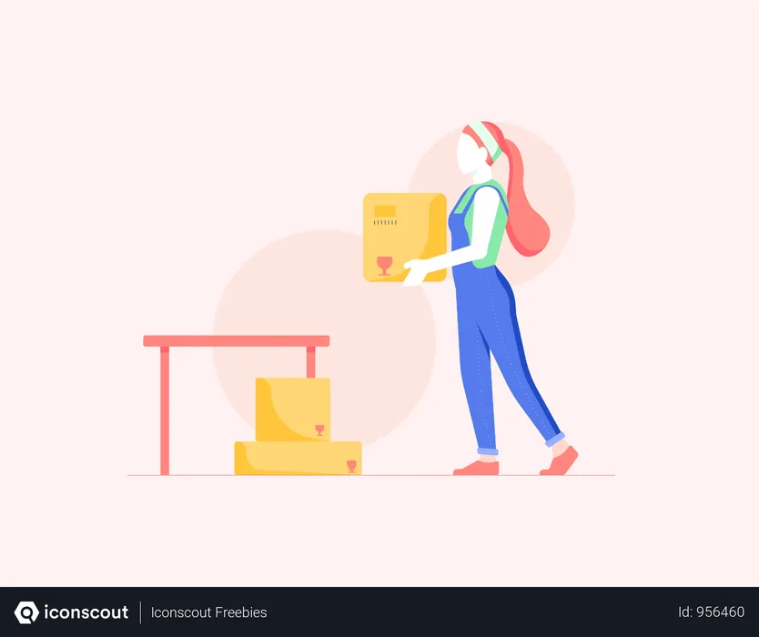 Free Girl Moving Boxes  Illustration