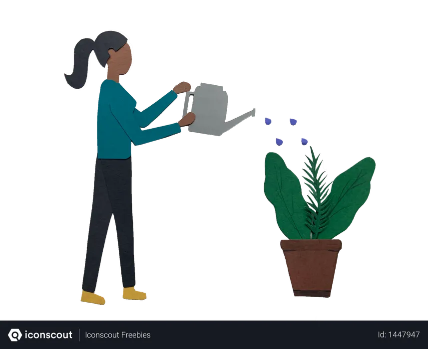 Free Girl watering plant using water can Logo Illustration