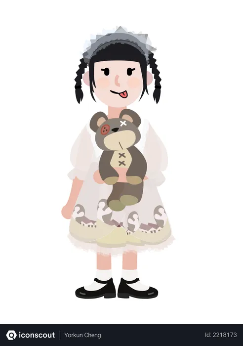 Free Girl with teddy bear  Illustration