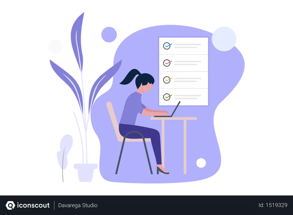 Free Girl Work On Laptop  Illustration