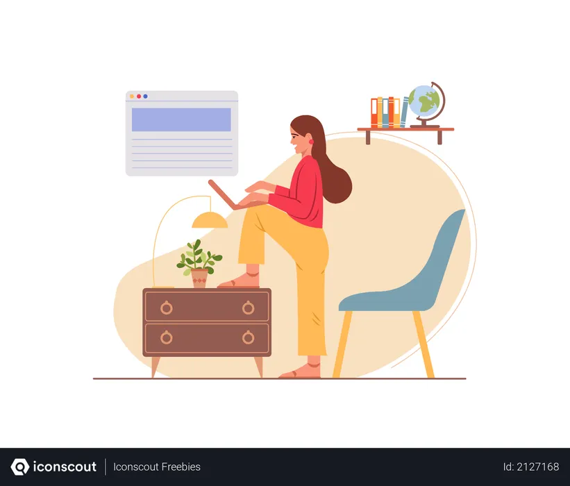 Free Girl working from home  Illustration