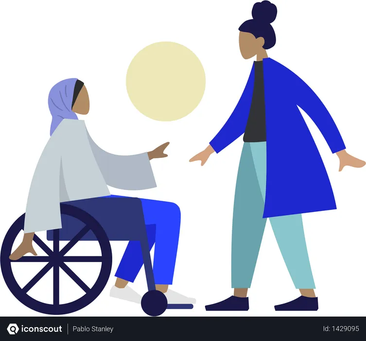 Free Handicapped woman discussing with lady doctor  Illustration