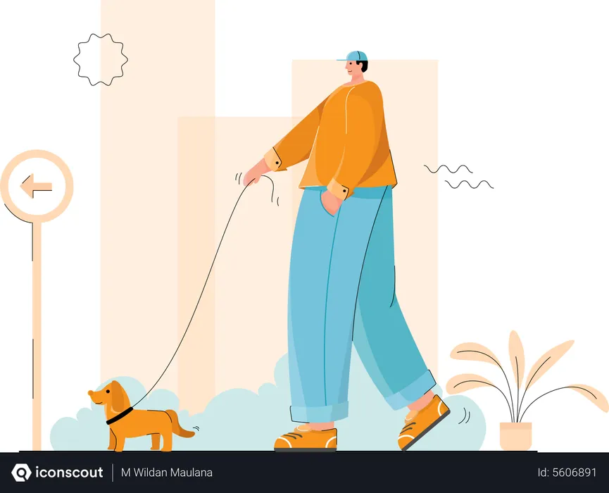 Free Homem passeando com cachorro  Ilustração