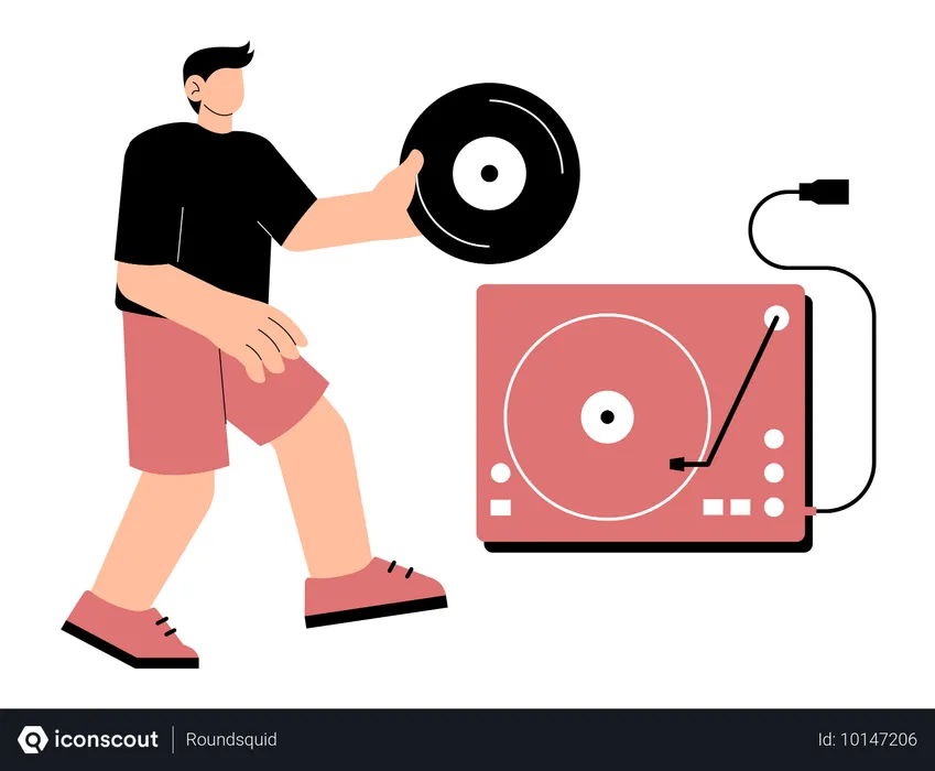 Free Homem tocando músicas no garmofone  Ilustração