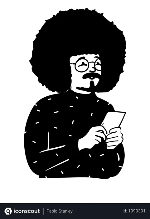 Free Homme aux cheveux bouclés tenant un smartphone  Illustration