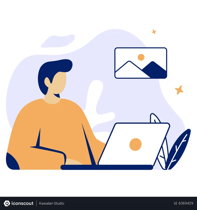 Free Homme travaillant sur un ordinateur portable  Illustration