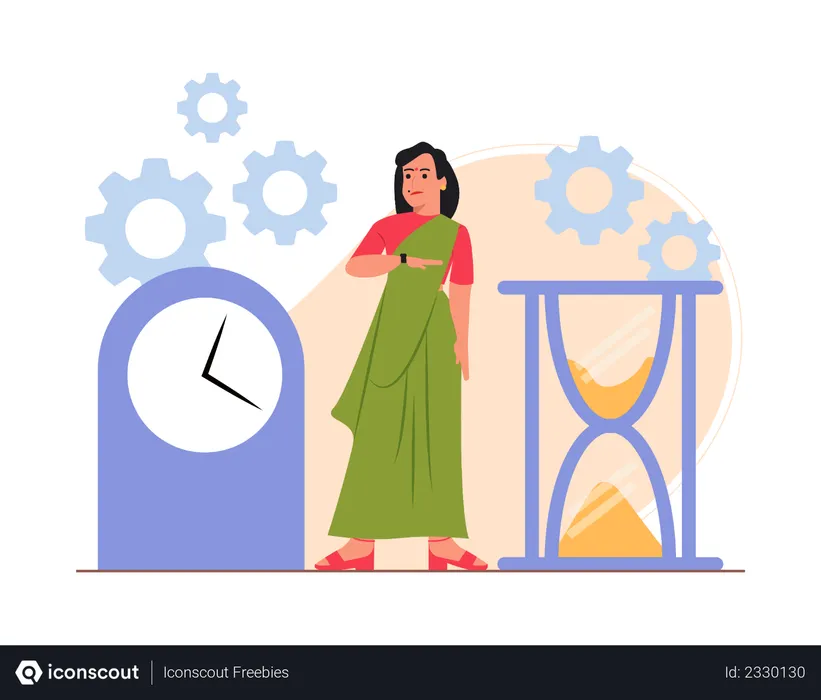 Free Indian businesswoman doing time management  Illustration