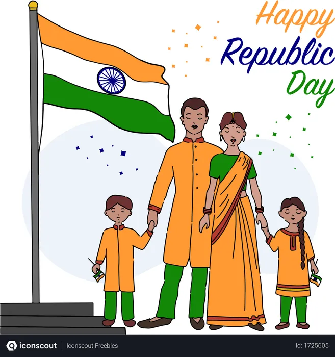 Free Indian family celebrating republic day with Indian flag hoisting  Illustration