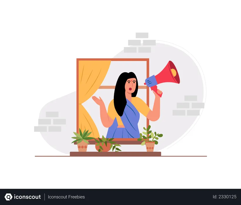 Free Indian female making announcement using megaphone  Illustration
