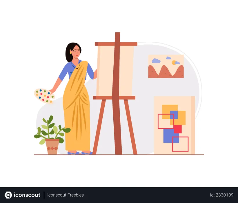Free Indian Female painter painting  Illustration