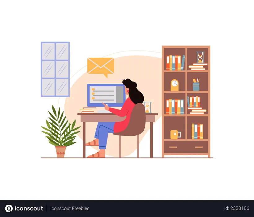 Free Indian female reading emails in her computer  Illustration