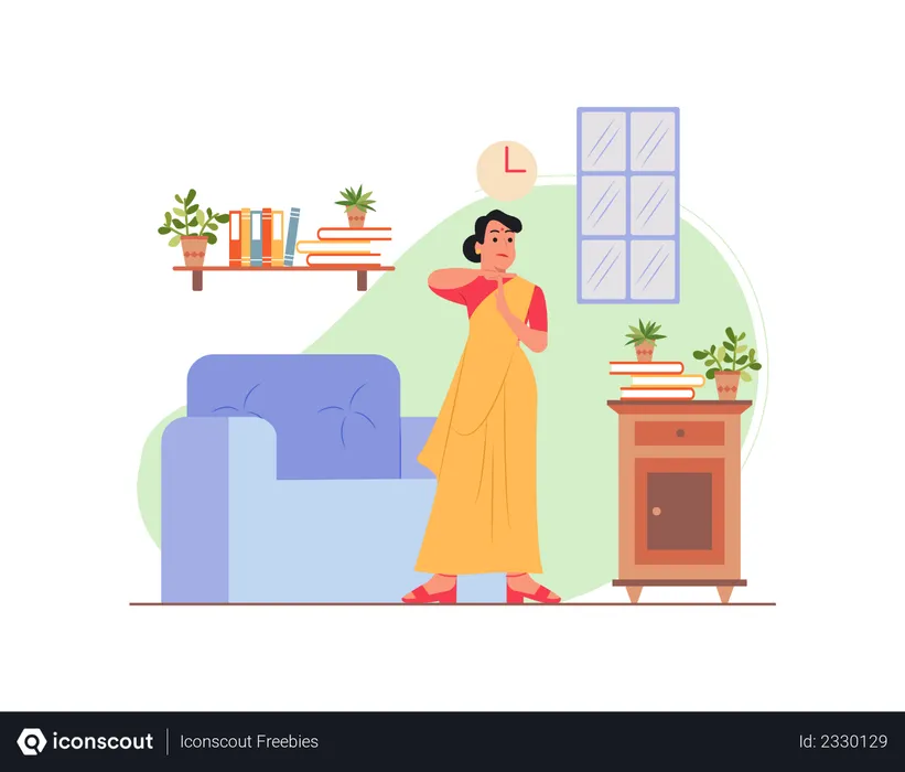 Free Indian housewife taking break  Illustration