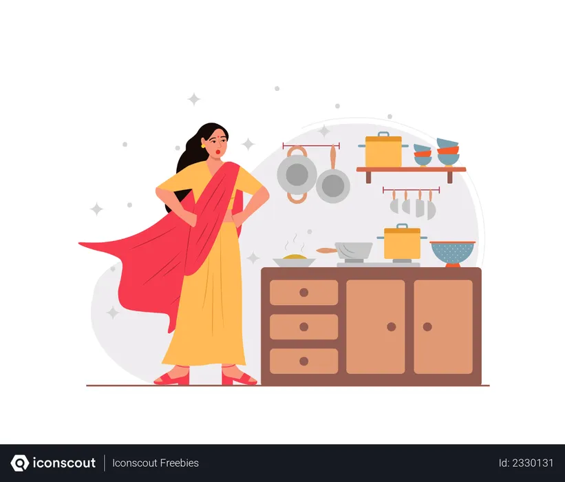Free Indian housewife working like super woman  Illustration