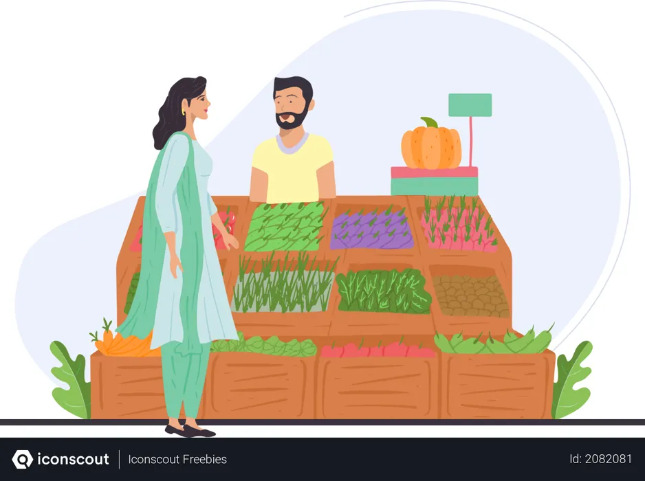 Free Indian lady checking out vegetables  Illustration