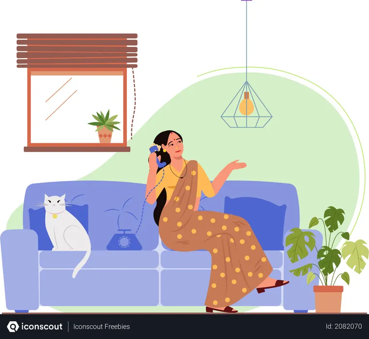 Free Indian lady talking on a call  Illustration