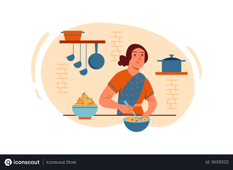 Free Indian mother making sweets  Illustration