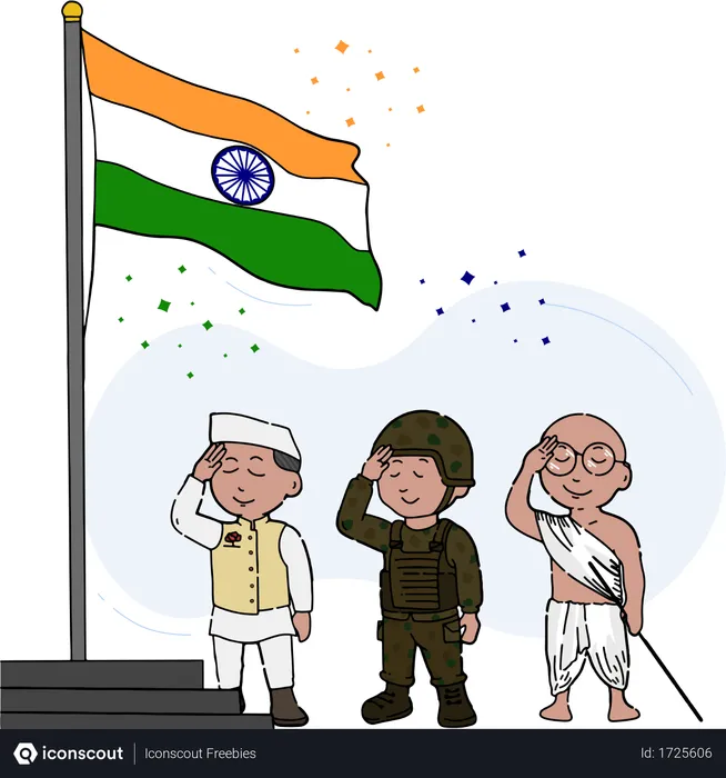 Free Indian political leader, soldier and freedom fighter celebrating republic day with Indian flag hoisting  Illustration