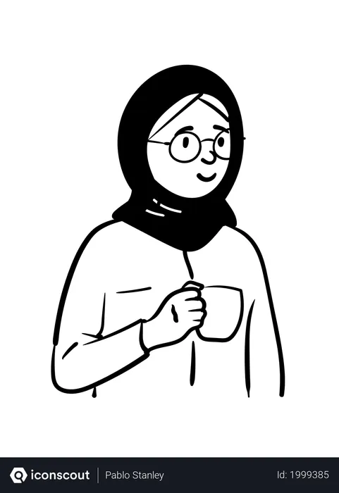 Free Islamic girl holding coffee cup  Illustration