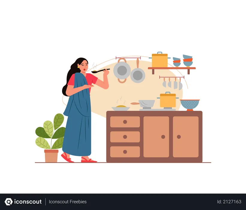 Free Lady cooking in the kitchen  Illustration