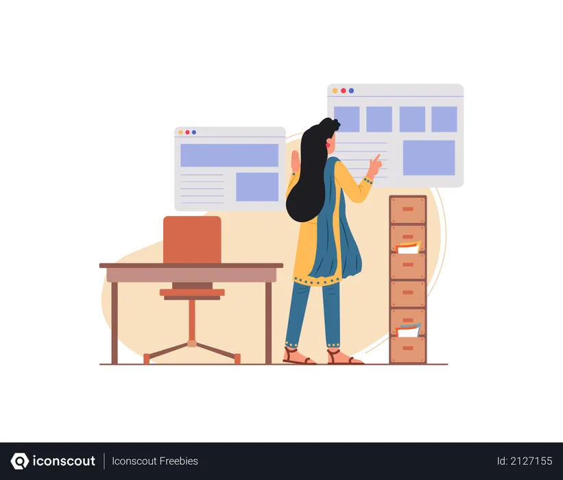 Free Lady employee working in the office  Illustration
