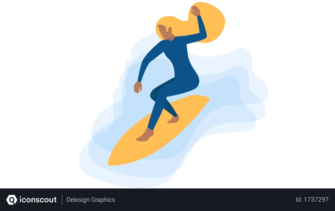 Free Lady enjoying surfing in sea  Illustration