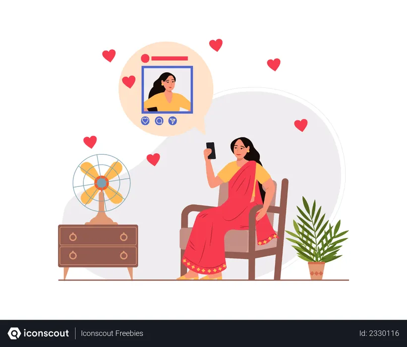 Free Lady getting likes on social media  Illustration