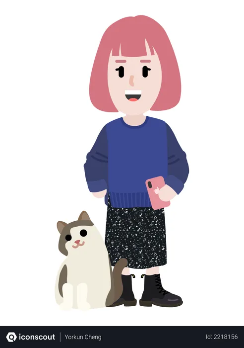 Free Lady with cat  Illustration