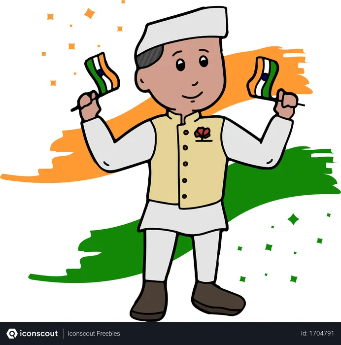 Free Dirigeant politique indien tenant une tiranga  Illustration