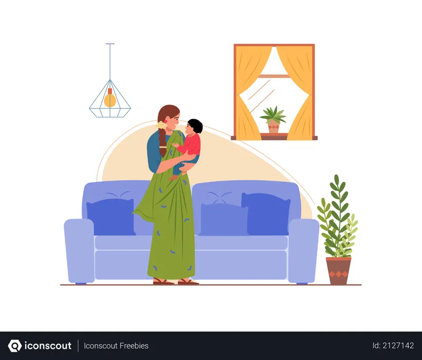 Free Mãe brincando com seu filho em casa  Ilustração