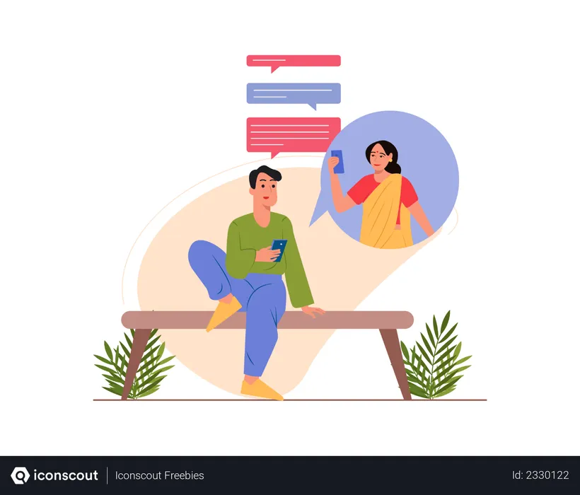Free Male and female chatting with each other through mobile  Illustration