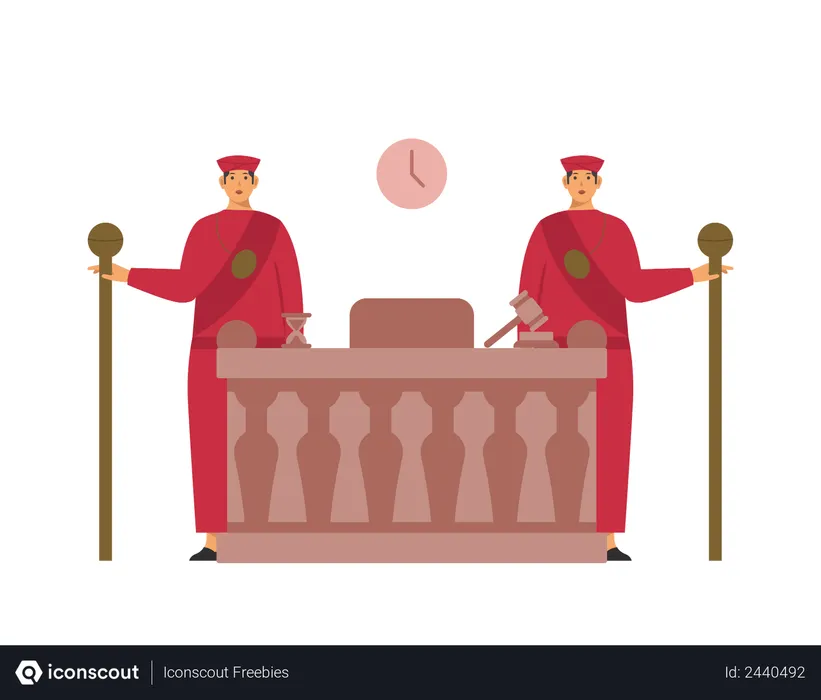 Free Male bailiffs standing in the court room  Illustration