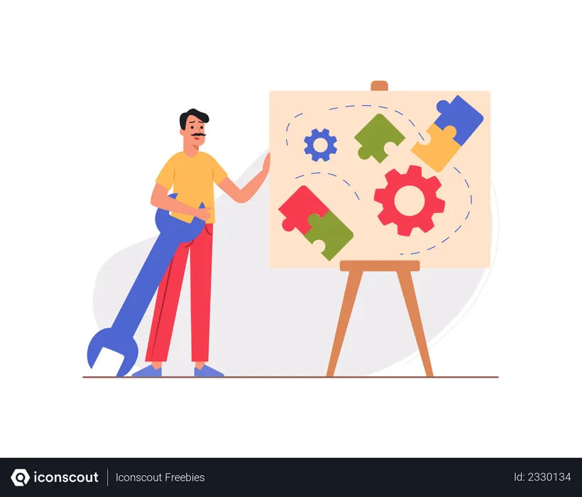 Free Male employee working on business management strategy  Illustration