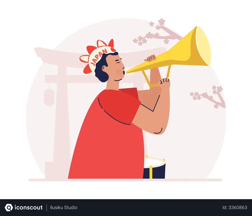 Free Male supporters blowing trumpets  Illustration