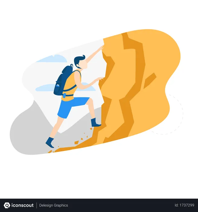 Free Man climbing on mountain  Illustration