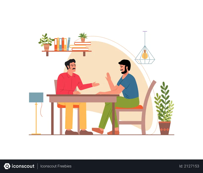 Free Man discussing personal life with friend  Illustration