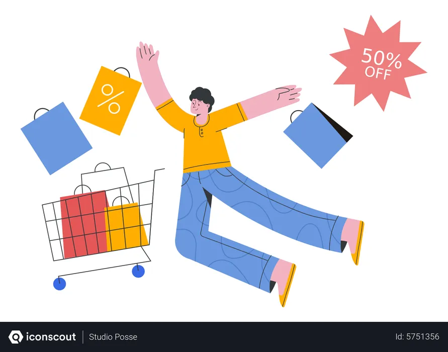 Free Man enjoying shopping discount  Illustration
