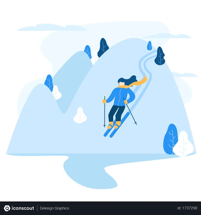 Free Man enjoying skating on mountain covered with snow  Illustration