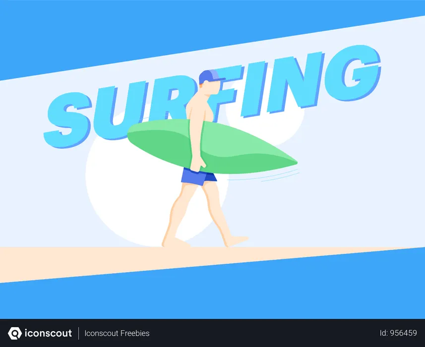 Free Man Going For Surfing  Illustration