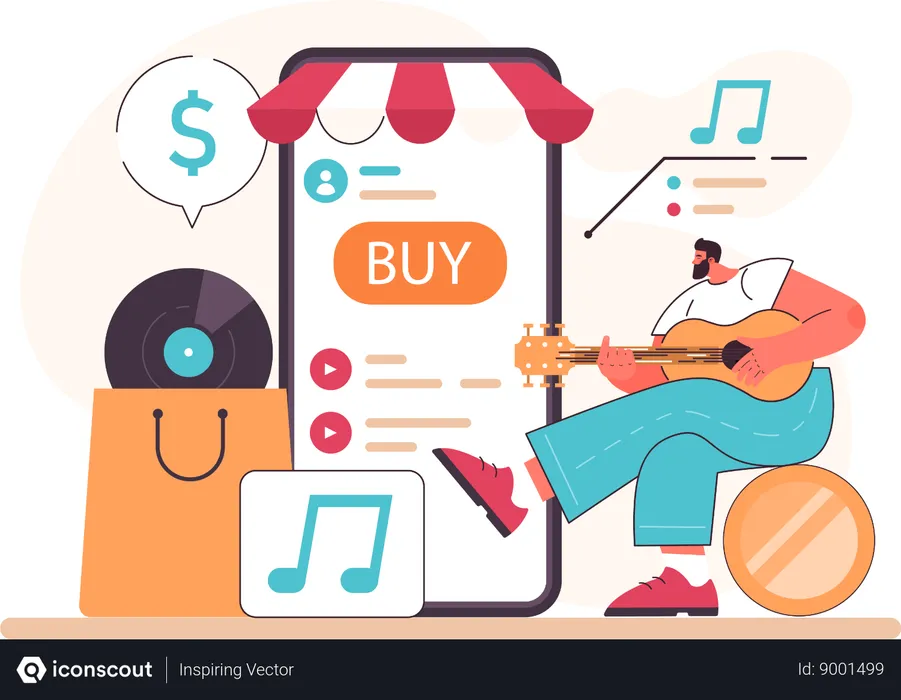 Free Man is buying online music  Illustration