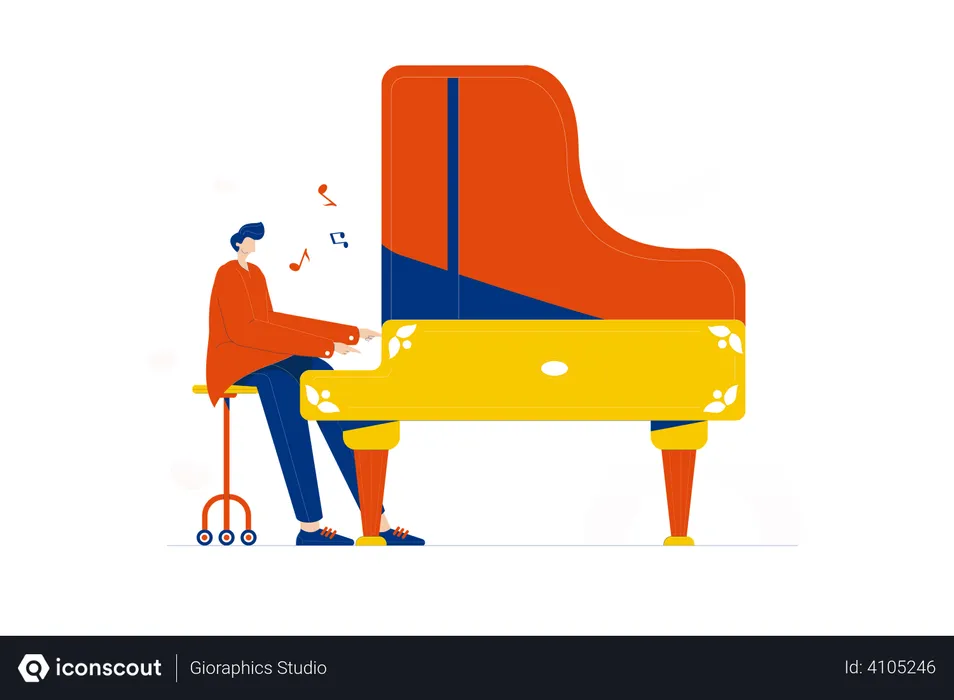 Free Man playing piano  Illustration