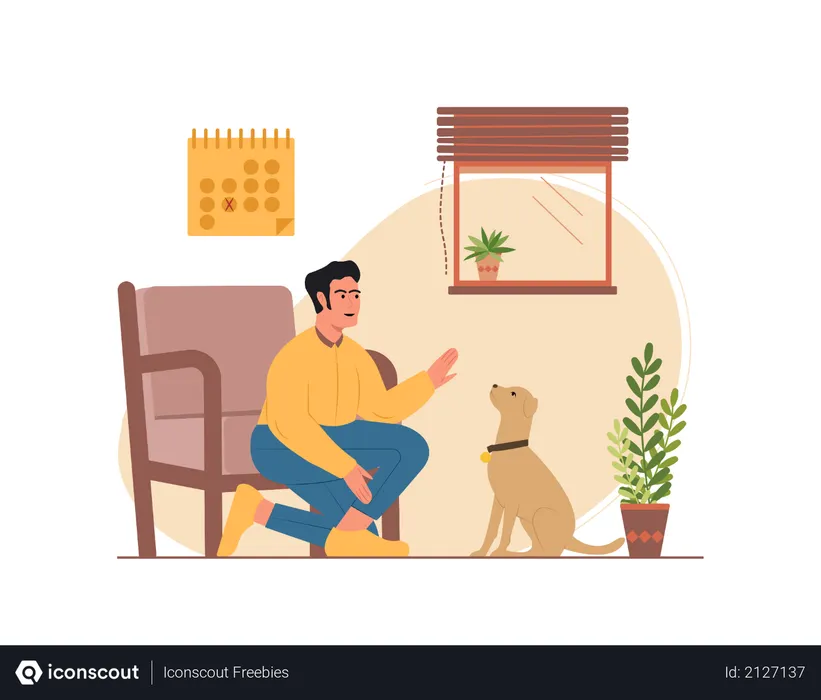 Free Man playing with the dog  Illustration