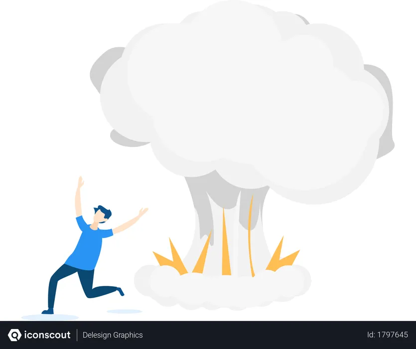 Free Man running because of bomb explosion  Illustration