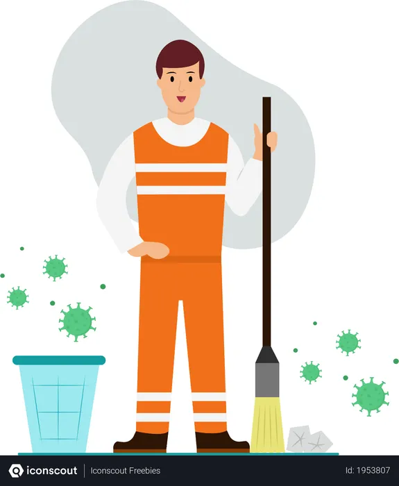 Free Man sweeping each and every infected places  Illustration