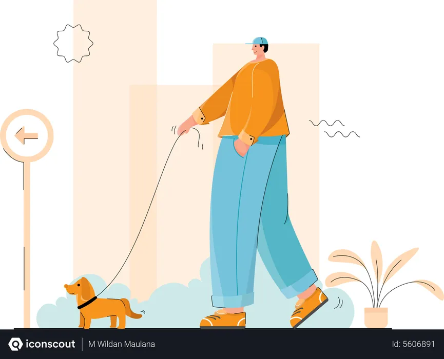 Free Man walking with dog  Illustration