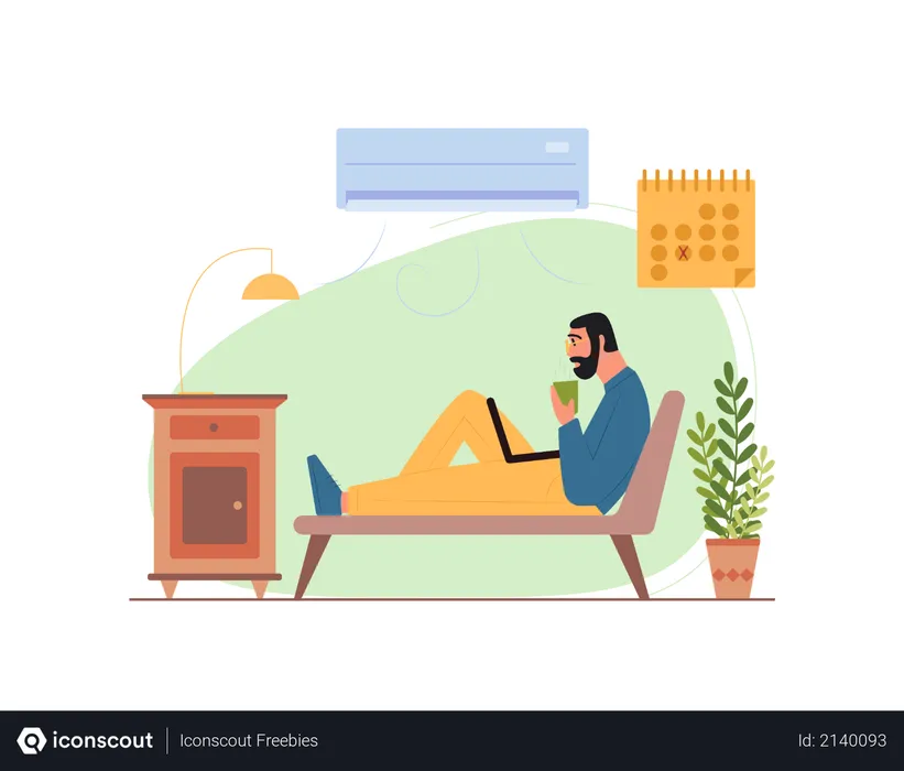Free Man working on laptop while seating on sofa  Illustration
