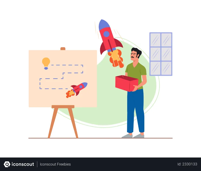 Free Marketing employee working on startup plan of product launch  Illustration