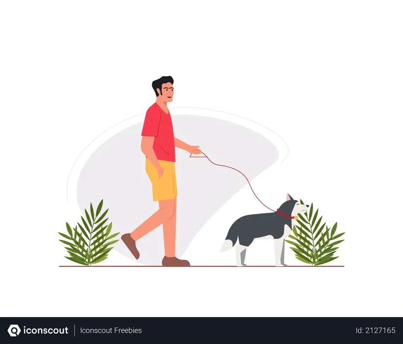 Free Mec marchant avec un chien dans le parc  Illustration