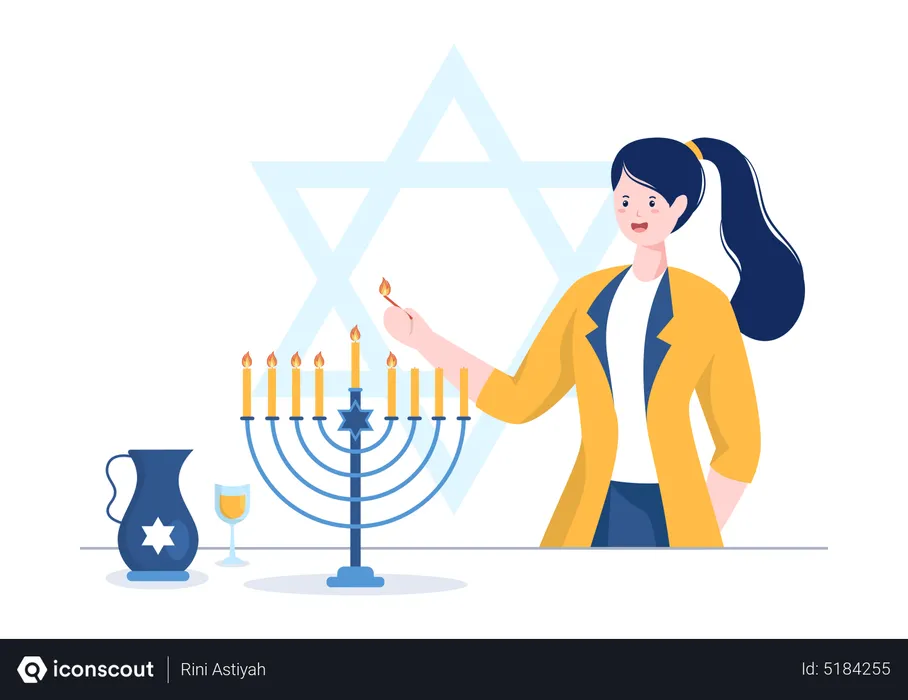 Free Menina judia acendendo vela de hanukkah  Ilustração