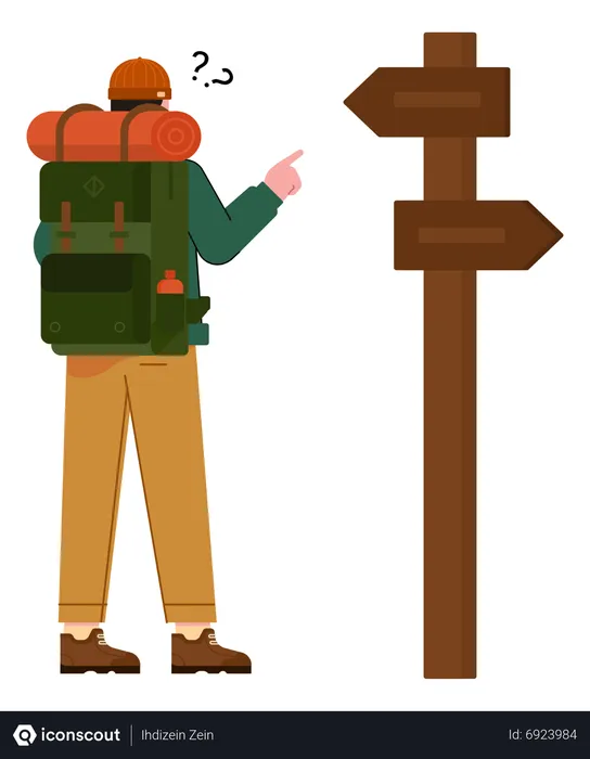 Free Mountaineer looking at direction board  Illustration