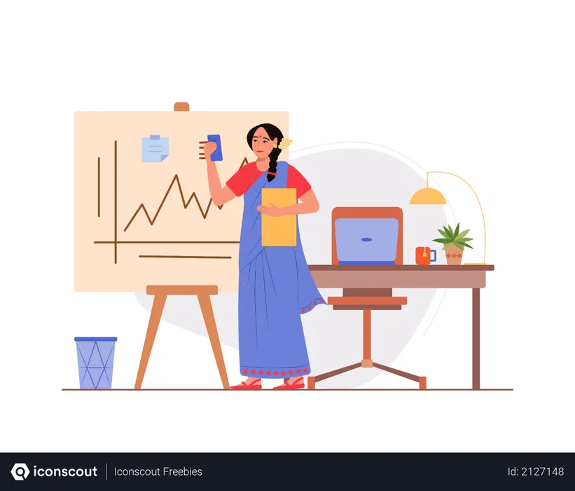 Free Mujer de negocios india trabajando en la oficina  Ilustración
